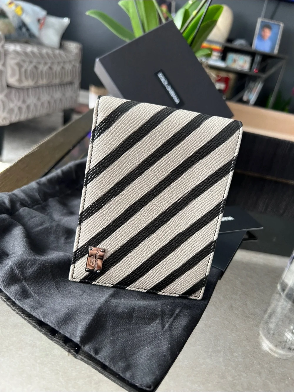 Dolce & Gabbana Black and Cream Diagonal Stripe Card Holder